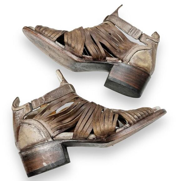 Arrow Bootie Stone Open Peep Toe Leather Ankle Buckle Freebird by Steven Size 6 - Picture 3 of 11